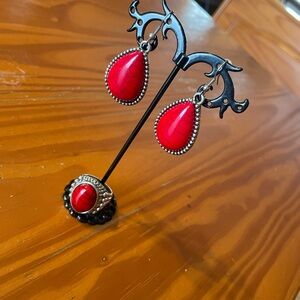 Red Teardrop Earrings and Ring Set